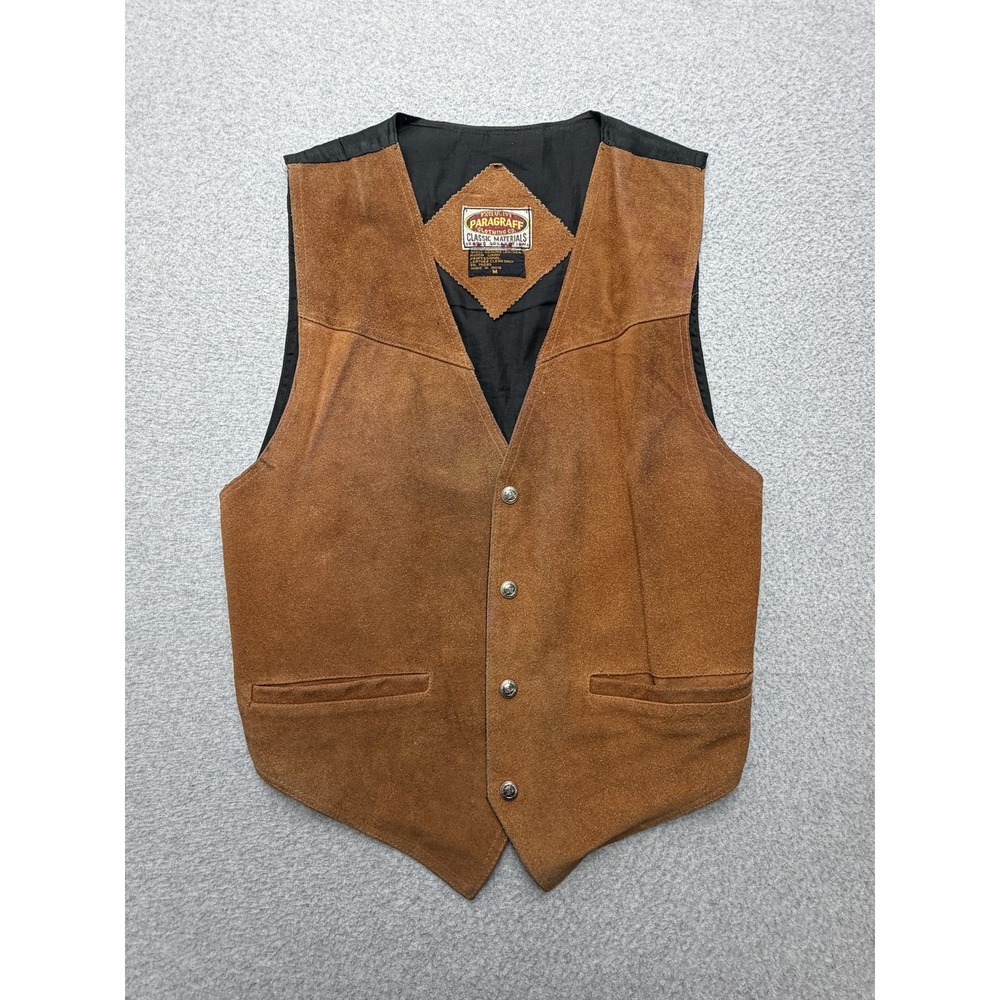 Paragraff Vest Mens Medium Brown Suede Western Button Lined Belted Cowboy